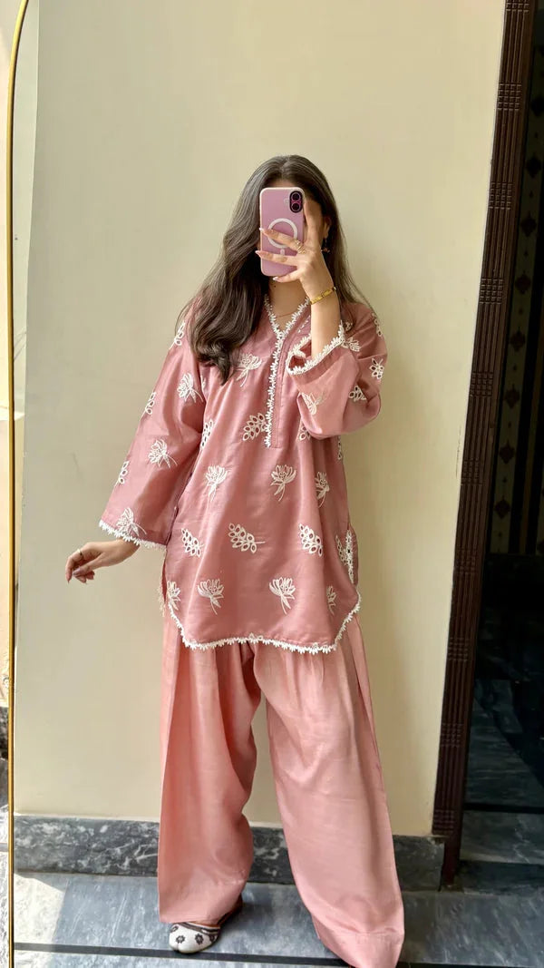 Pink Chikankari | Cotton Stitched Suit