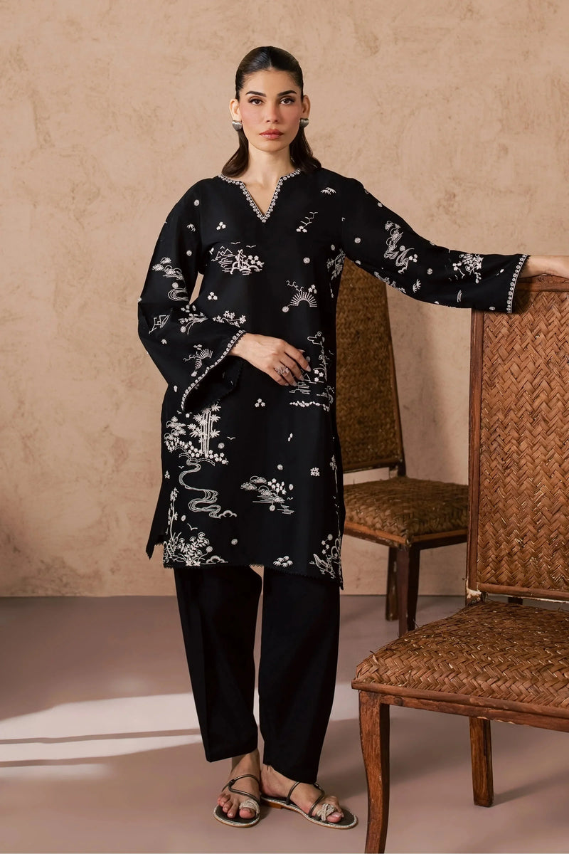 Zenya Black | Embroidered Cotton 2-Piece