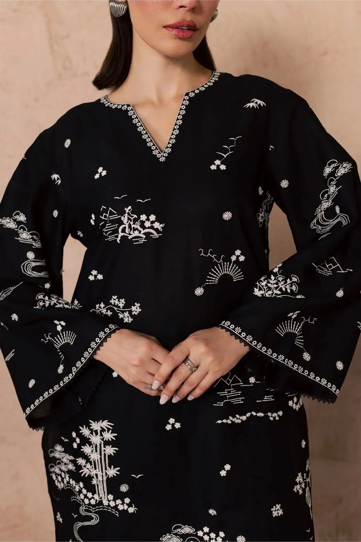 Zenya Black embroidered cotton 2-piece by NAAZPOSH