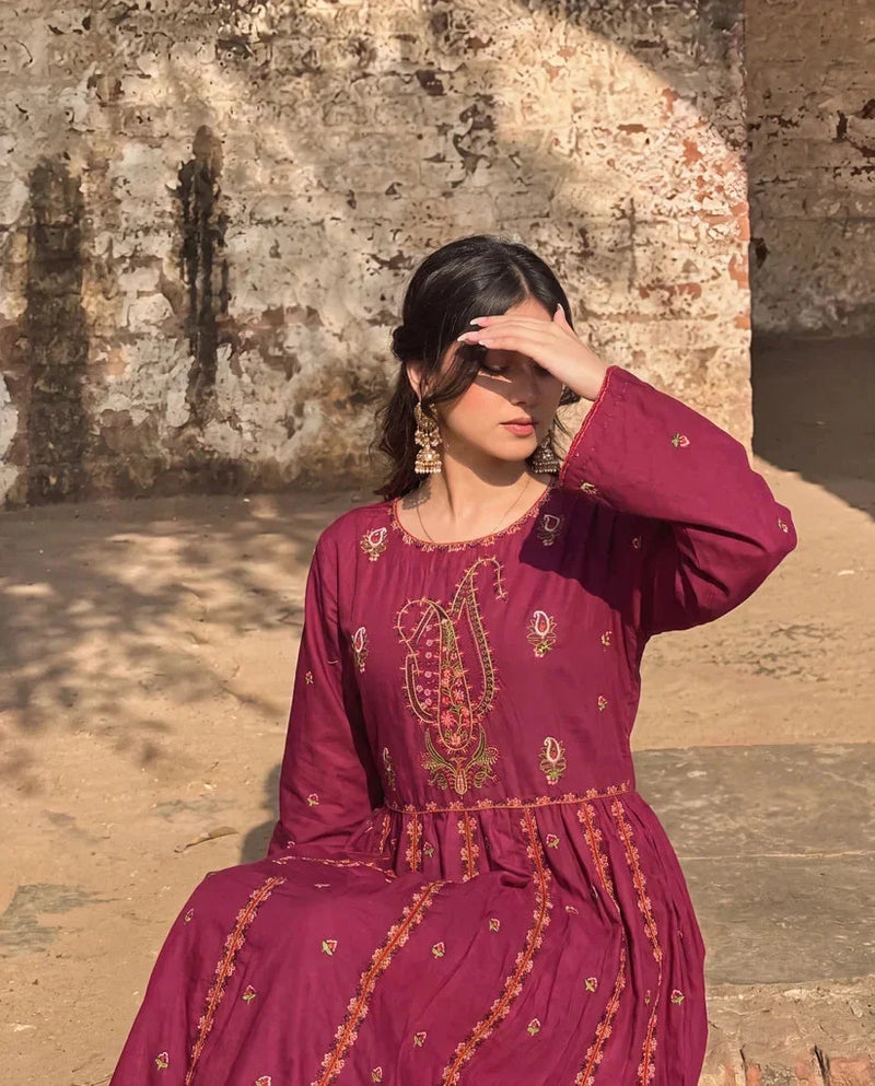 Bahaar Frock | Embroidered Linen 2-Piece