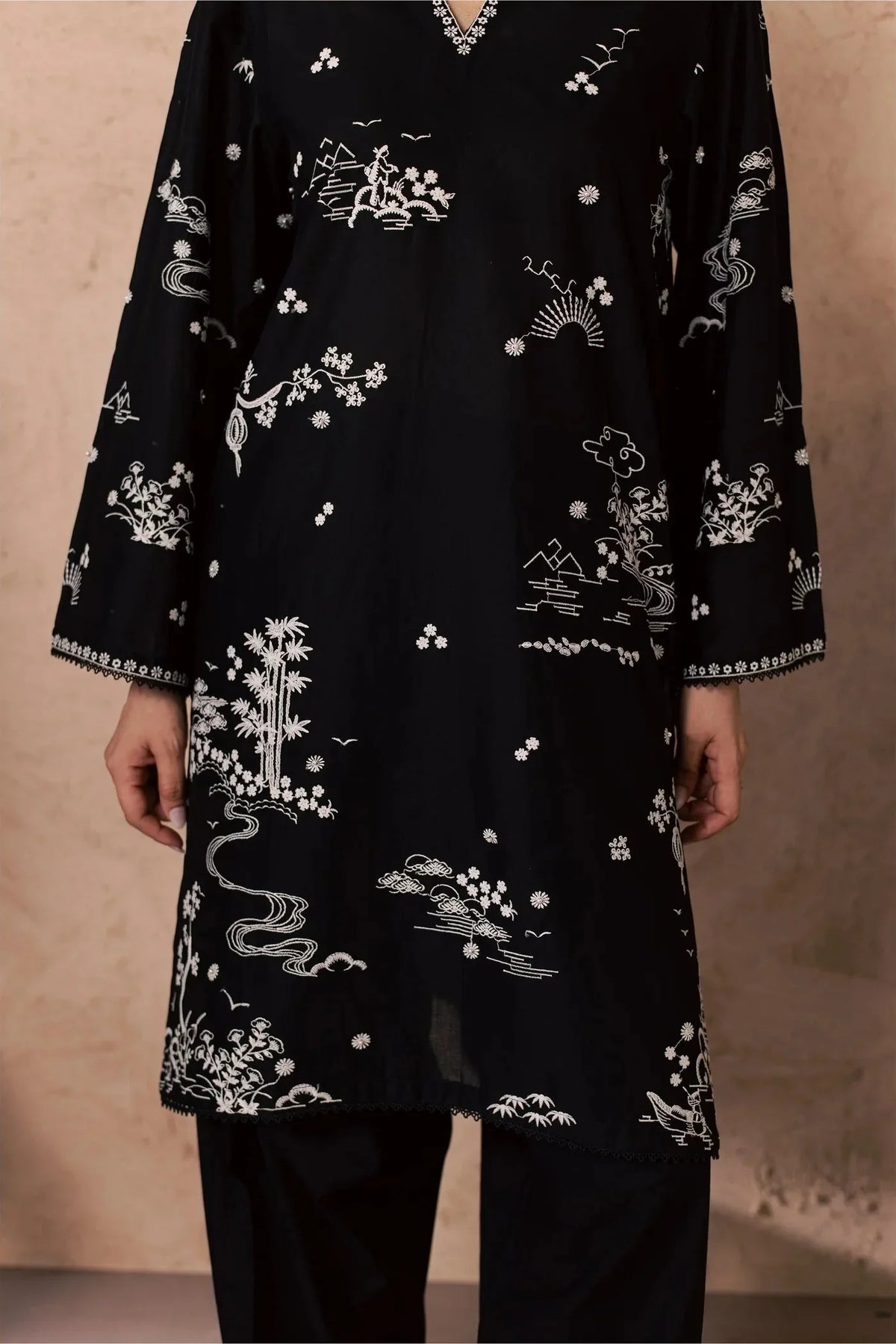 Zenya Black embroidered cotton 2-piece by NAAZPOSH