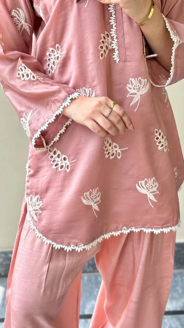 Pink Chikankari cotton stitched suit by NAAZPOSH