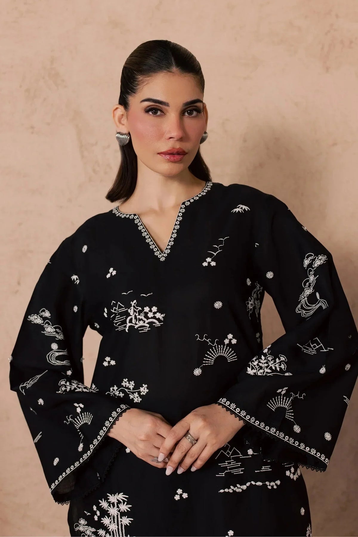 Zenya Black embroidered cotton 2-piece by NAAZPOSH