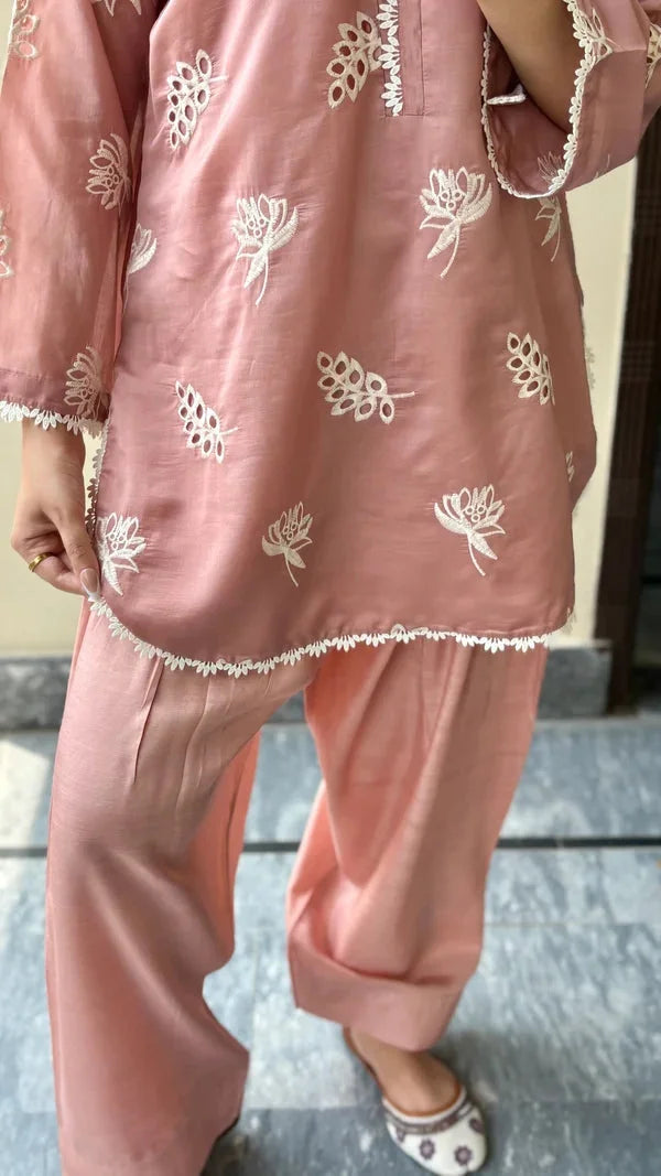 Pink Chikankari cotton stitched suit by NAAZPOSH