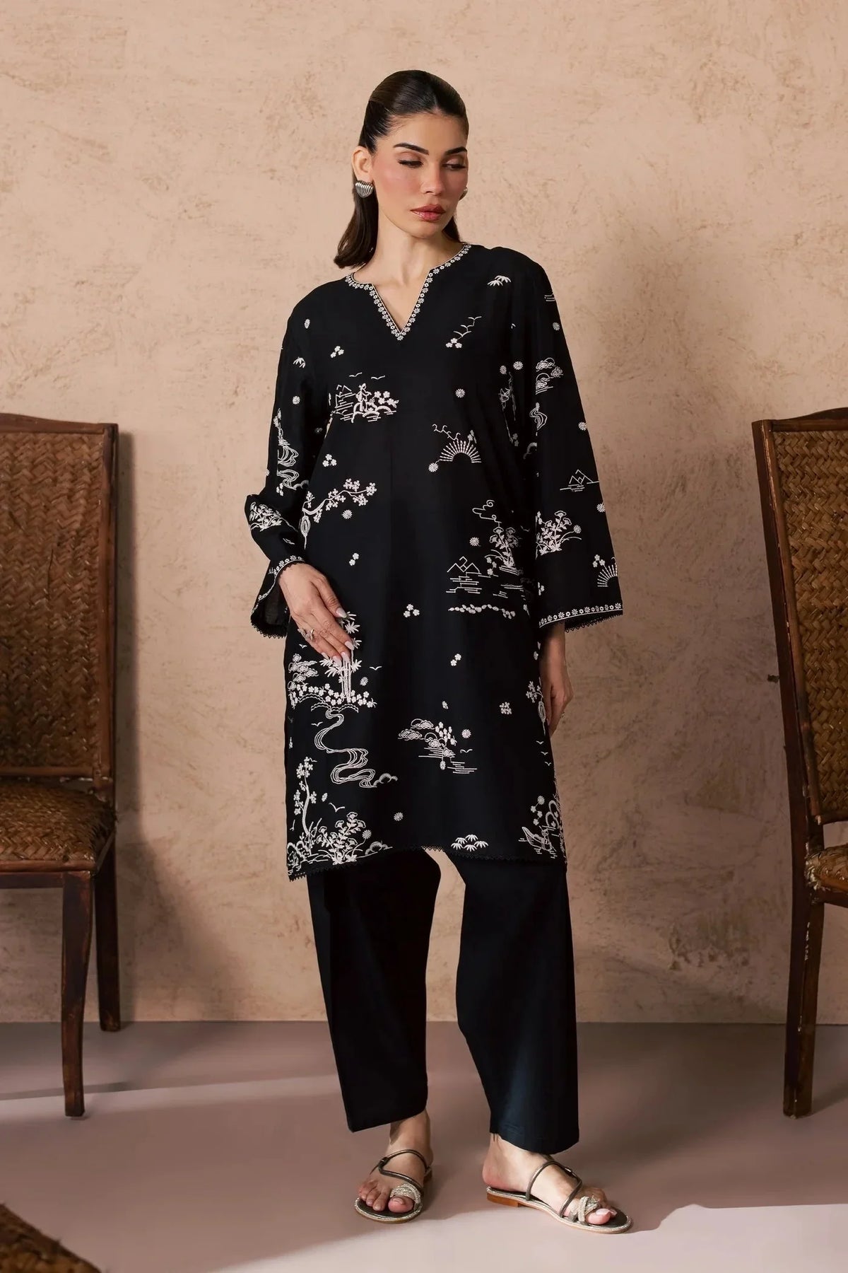 Zenya Black embroidered cotton 2-piece by NAAZPOSH