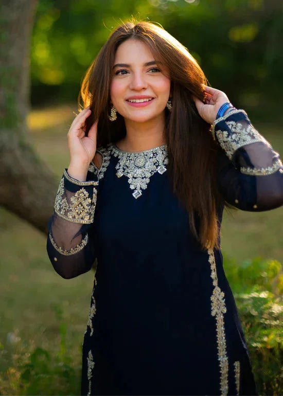 Werda Blue embroidered chiffon 3-piece by NAAZPOSH