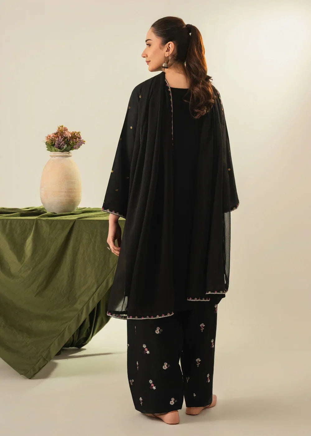 Namal Black embroidered cotton 3-piece by NAAZPOSH