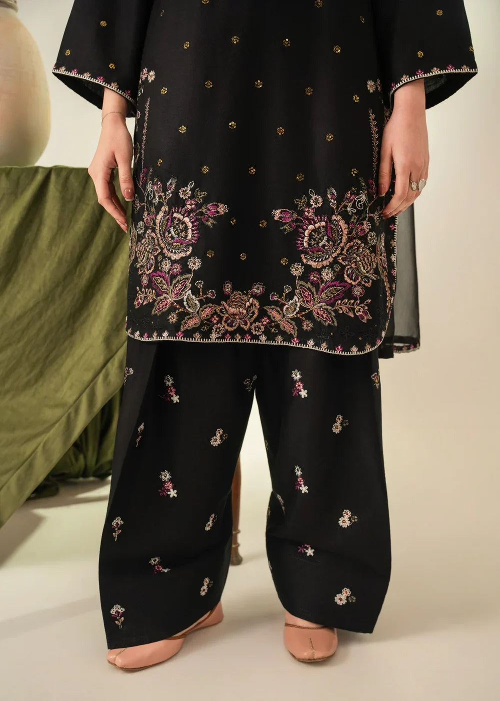 Namal Black embroidered cotton 3-piece by NAAZPOSH