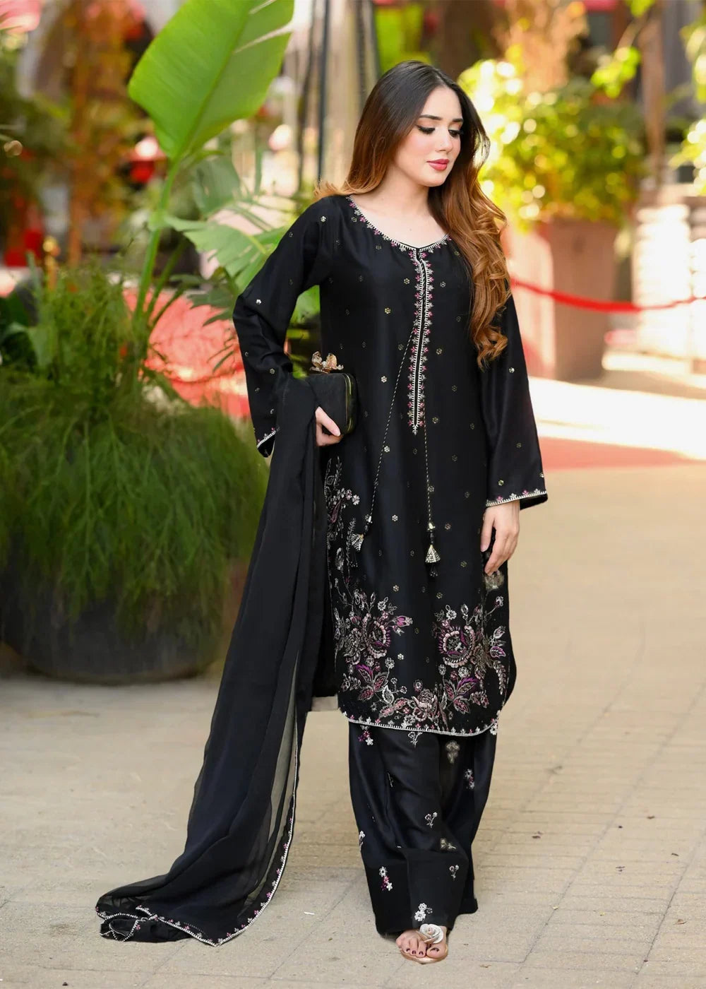Namal Black embroidered cotton 3-piece by NAAZPOSH