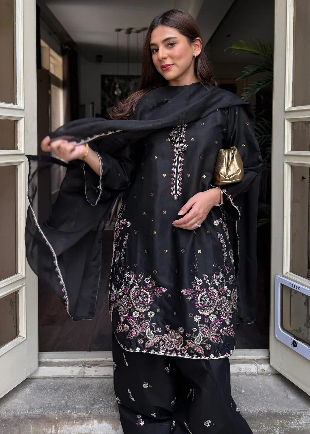 Namal Black embroidered cotton 3-piece by NAAZPOSH