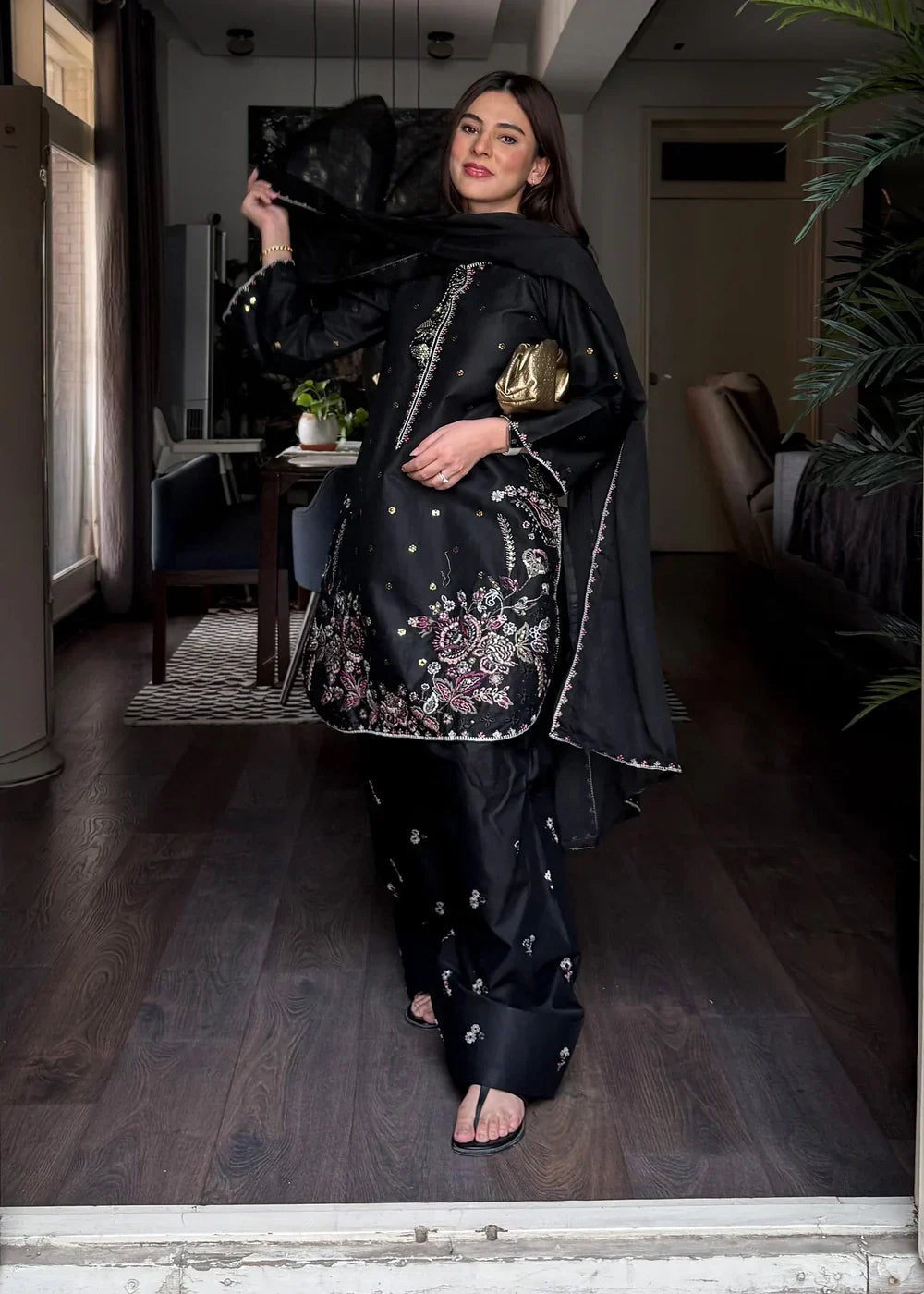Namal Black embroidered cotton 3-piece by NAAZPOSH