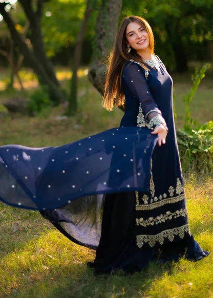 Werda Blue embroidered chiffon 3-piece by NAAZPOSH