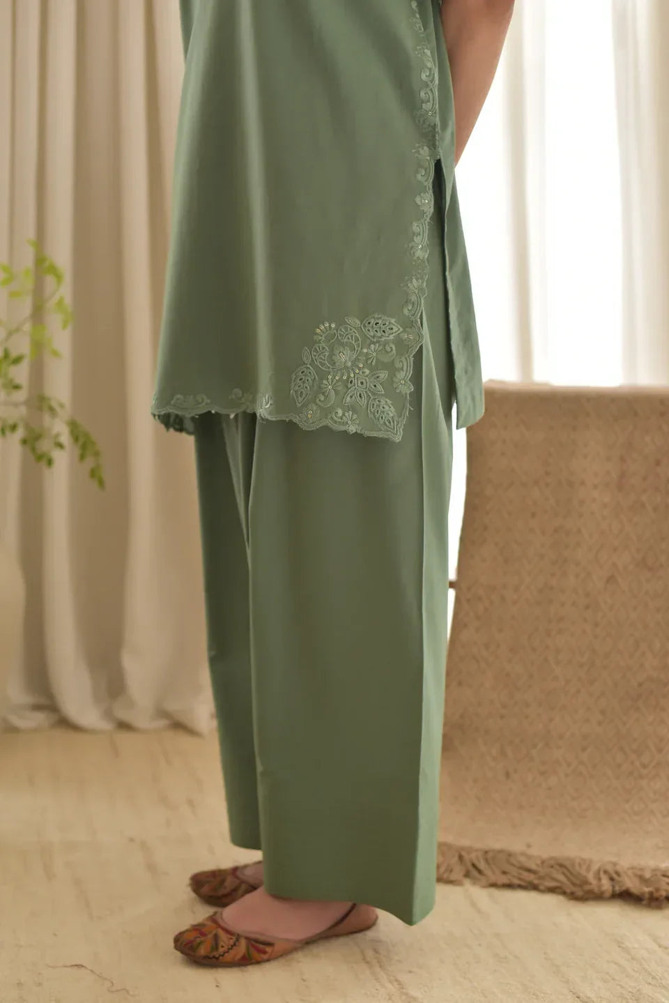 Green Stone embroidered cotton 3-piece by NAAZPOSH