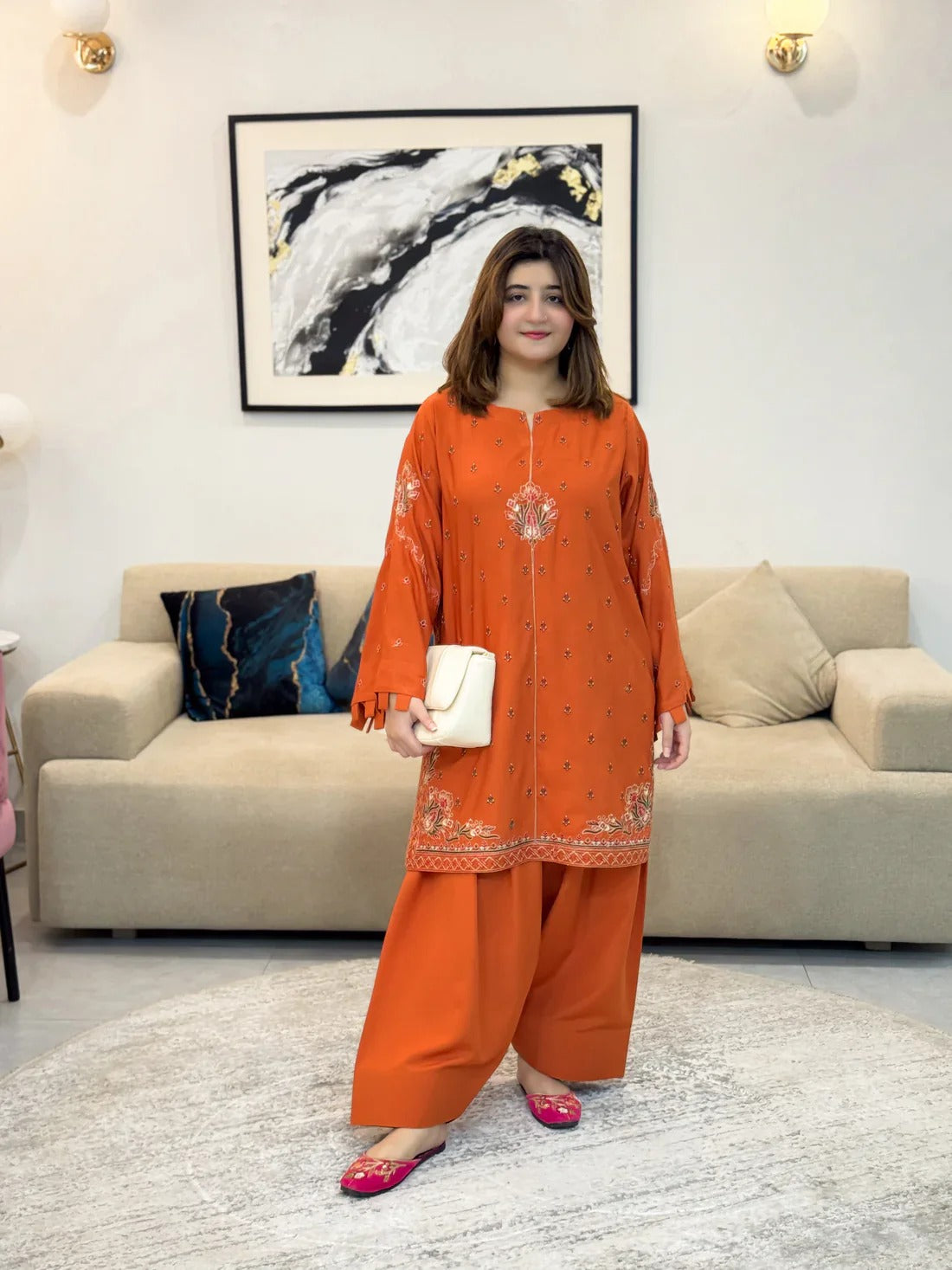 Rust embroidered cotton 2-piece by NAAZPOSH