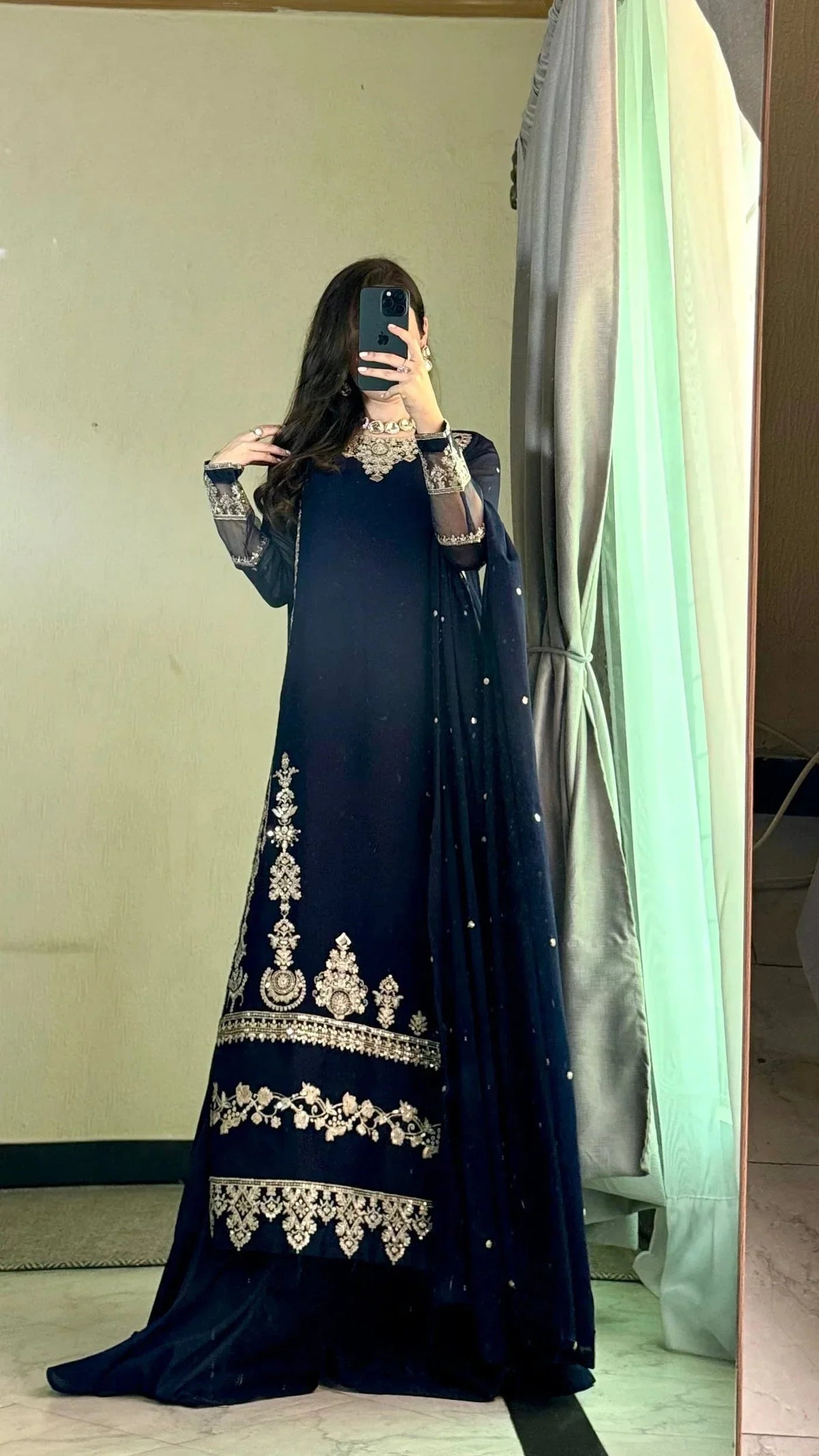 Werda Blue embroidered chiffon 3-piece by NAAZPOSH