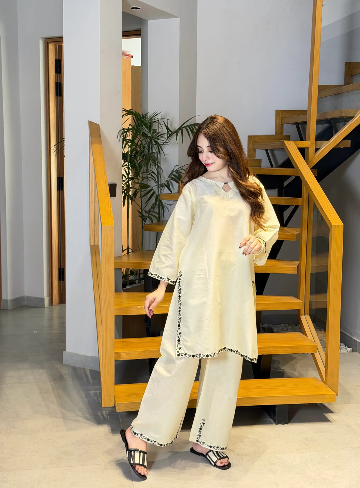 Zarka embroidered cotton stitched suit by NAAZPOSH