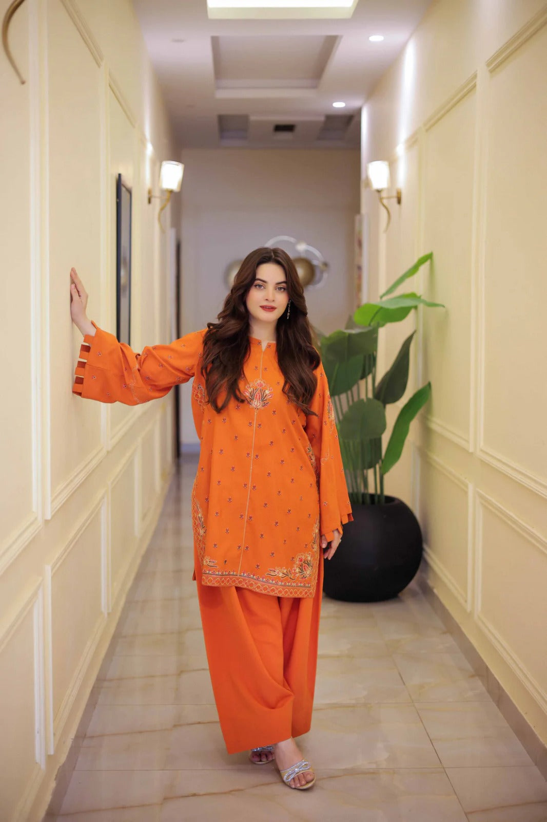 Rust embroidered cotton 2-piece by NAAZPOSH