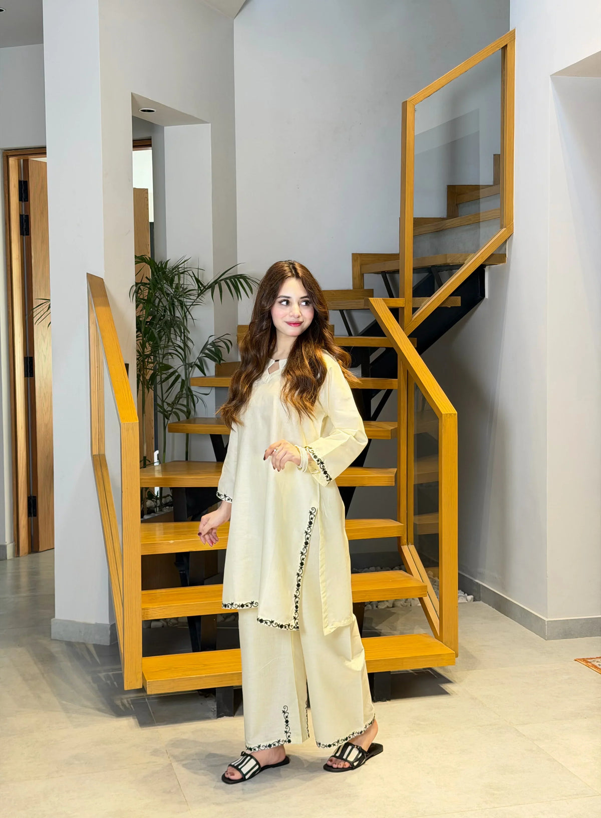 Zarka embroidered cotton stitched suit by NAAZPOSH