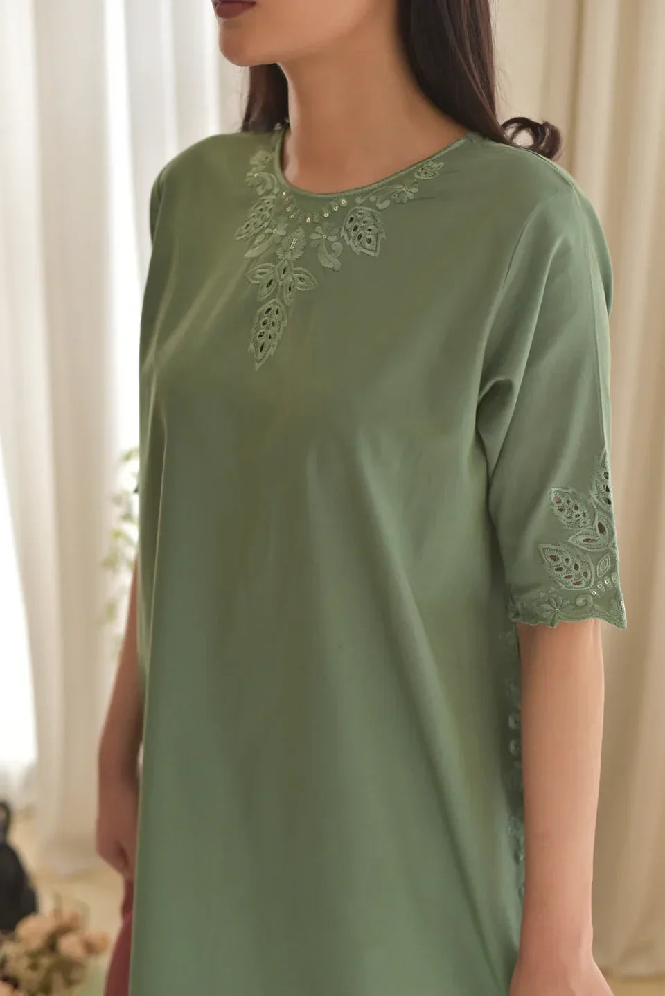 Green Stone embroidered cotton 3-piece by NAAZPOSH
