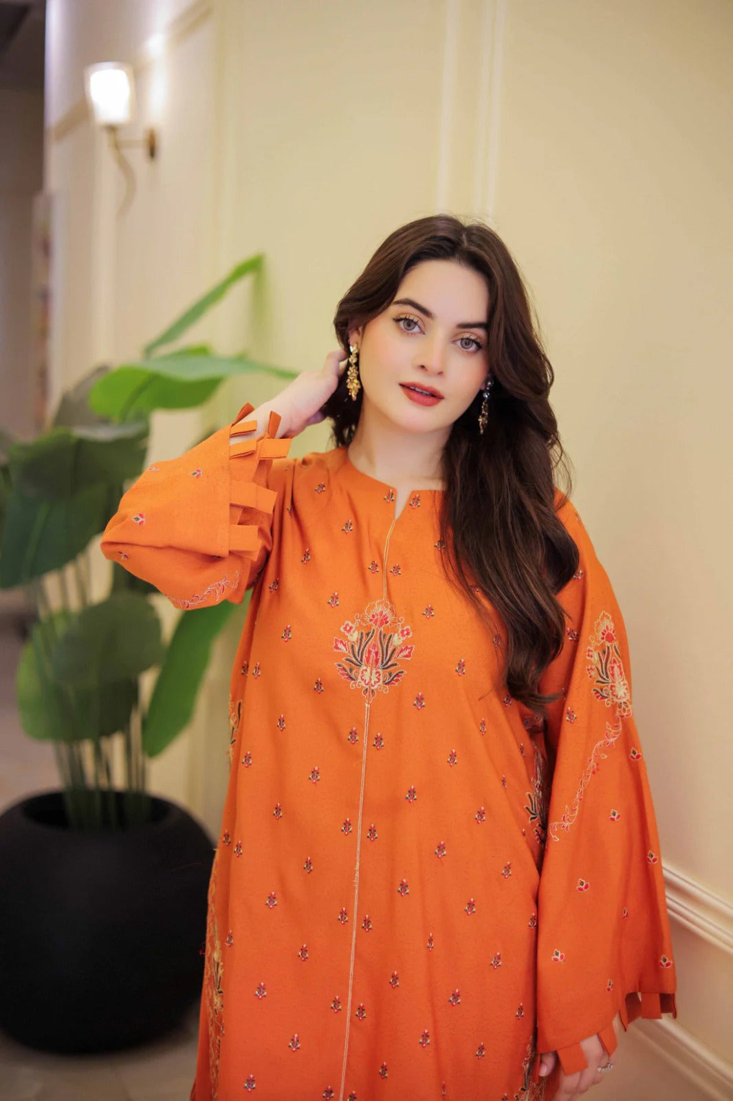 Rust embroidered cotton 2-piece by NAAZPOSH