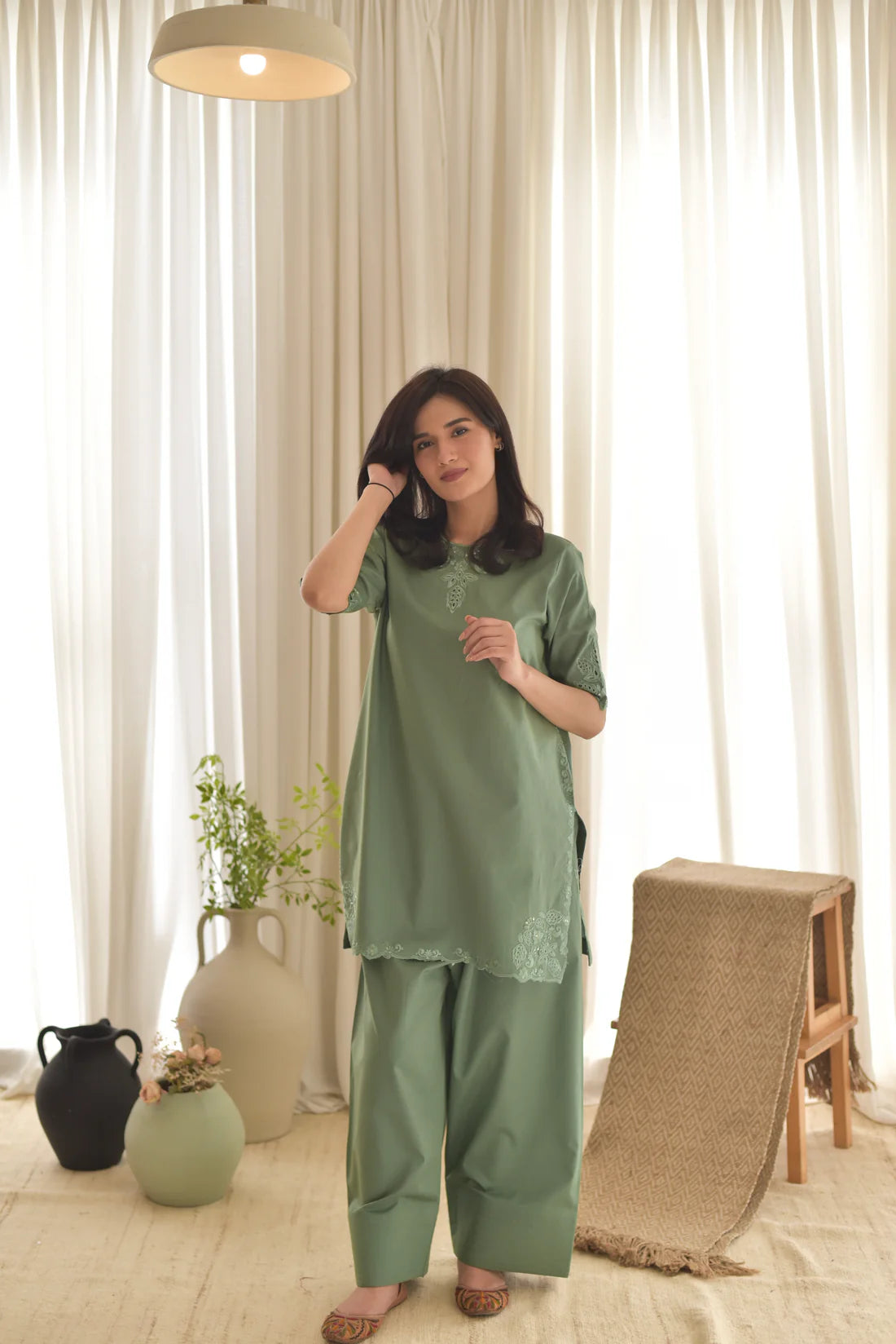 Green Stone embroidered cotton 3-piece by NAAZPOSH
