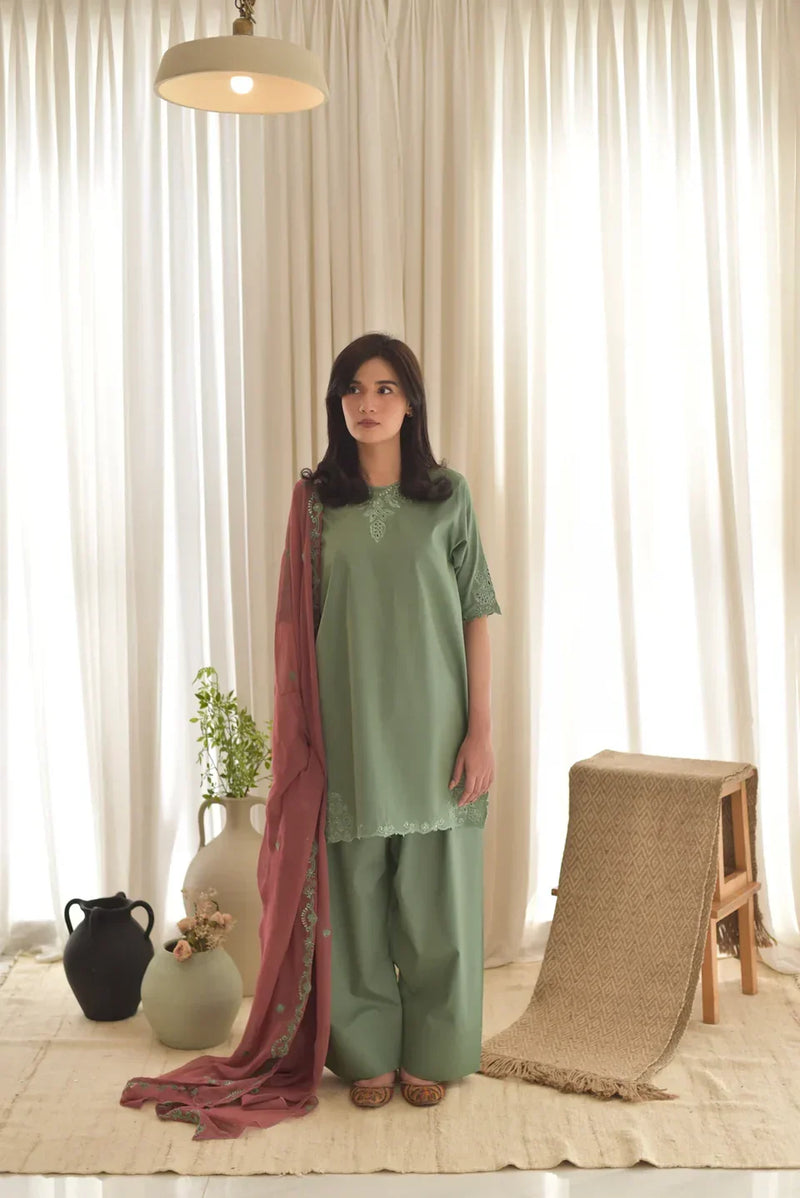 Green Stone | Embroidered Cotton 3-Piece