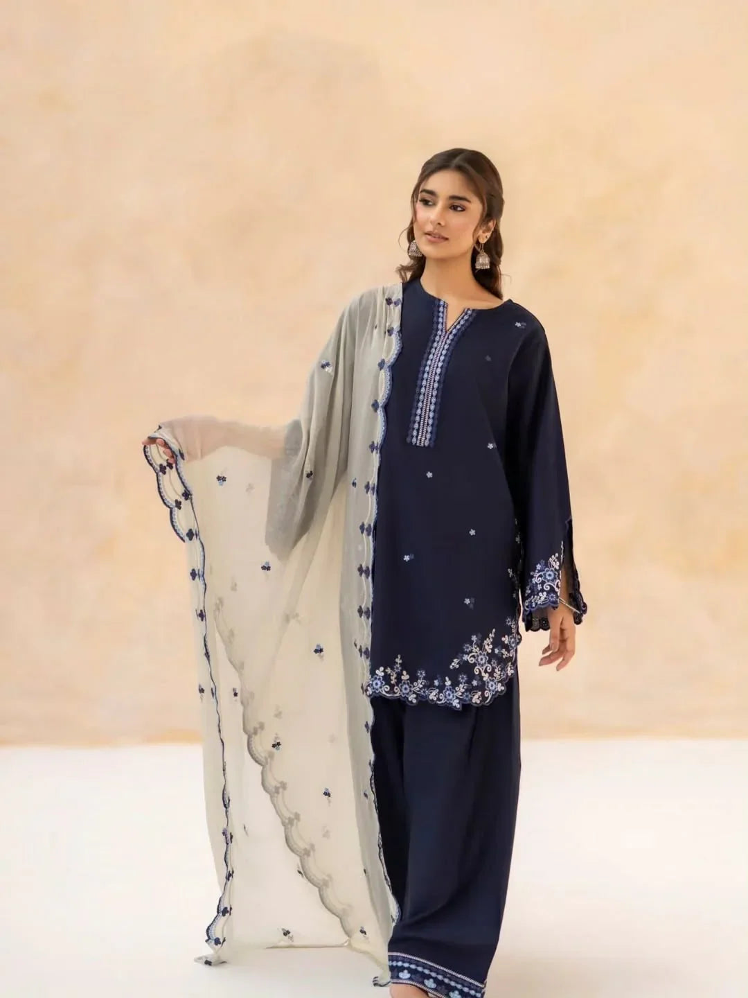 Fani Blue embroidered cotton 3-piece by NAAZPOSH