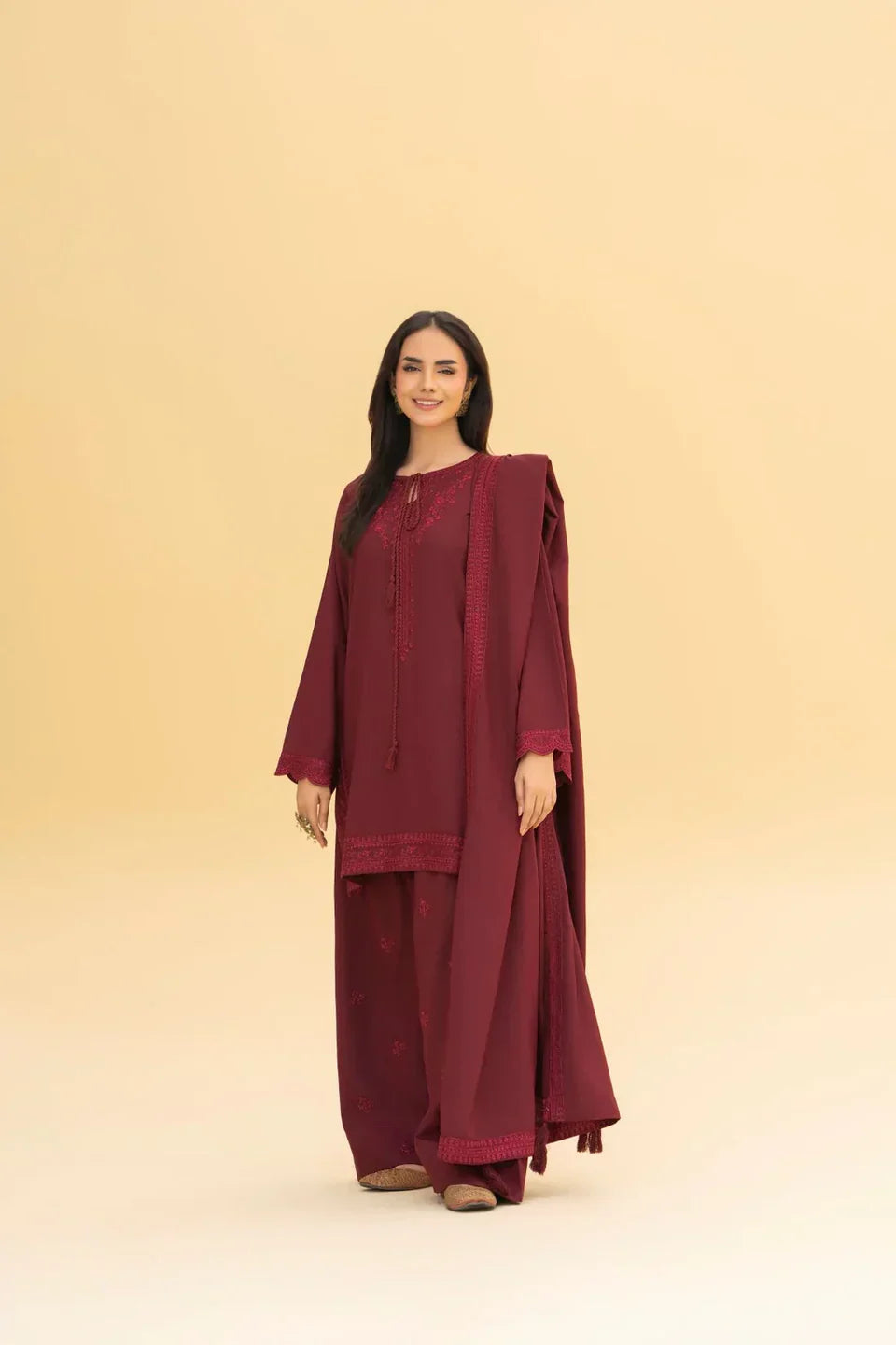 Maroon embroidered cotton 3-piece by NAAZPOSH