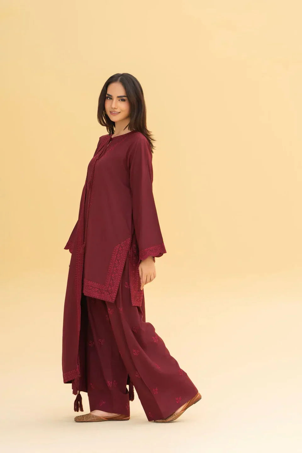 Maroon embroidered cotton 3-piece by NAAZPOSH