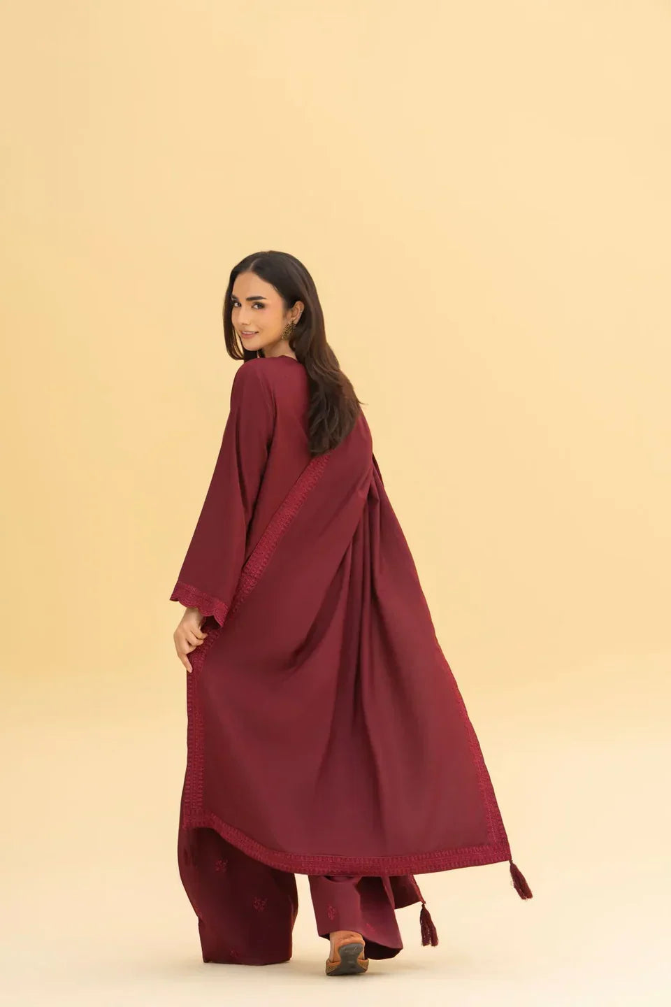 Maroon embroidered cotton 3-piece by NAAZPOSH