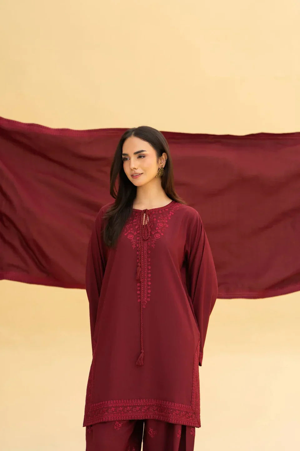Maroon embroidered cotton 3-piece by NAAZPOSH