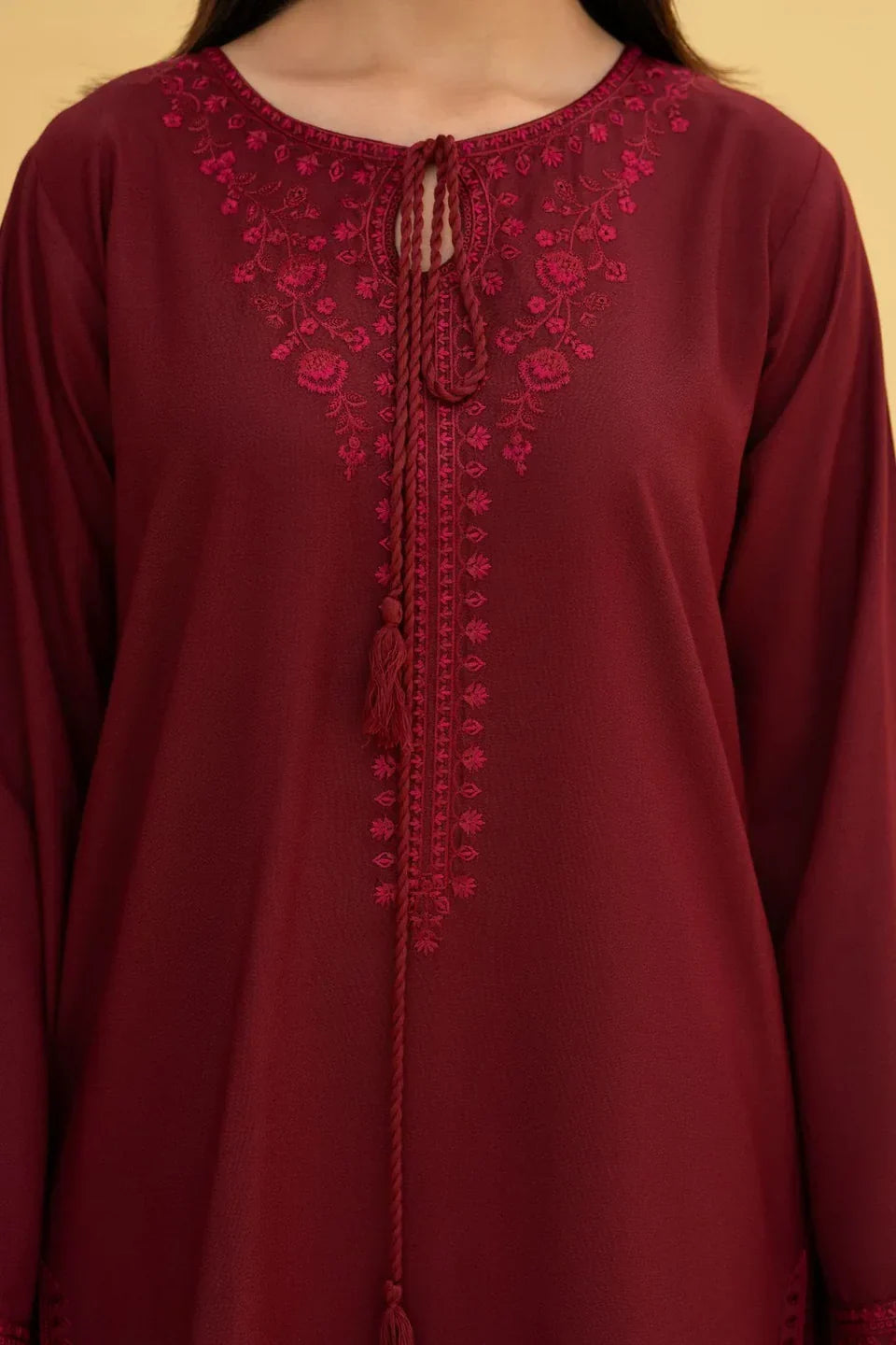 Maroon embroidered cotton 3-piece by NAAZPOSH