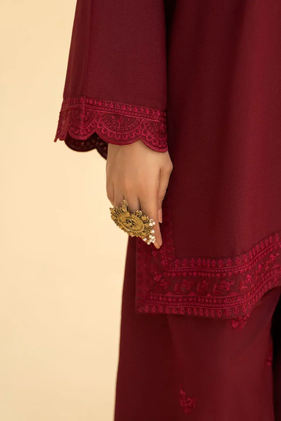 Maroon embroidered cotton 3-piece by NAAZPOSH