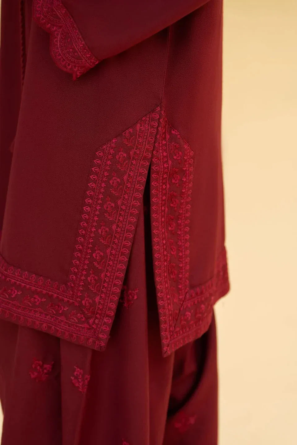 Maroon embroidered cotton 3-piece by NAAZPOSH