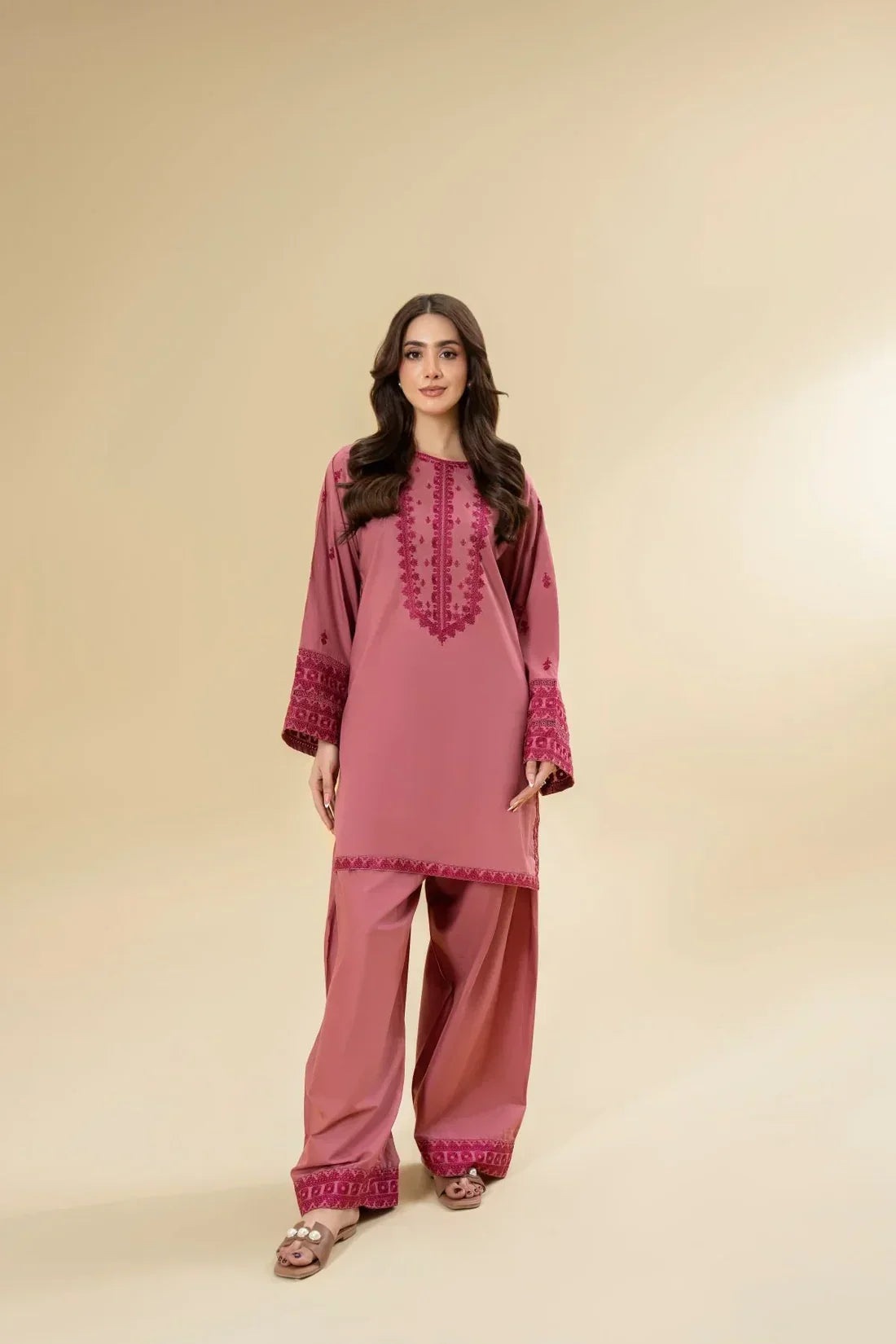 Blush Pink embroidered cotton 2-piece by NAAZPOSH