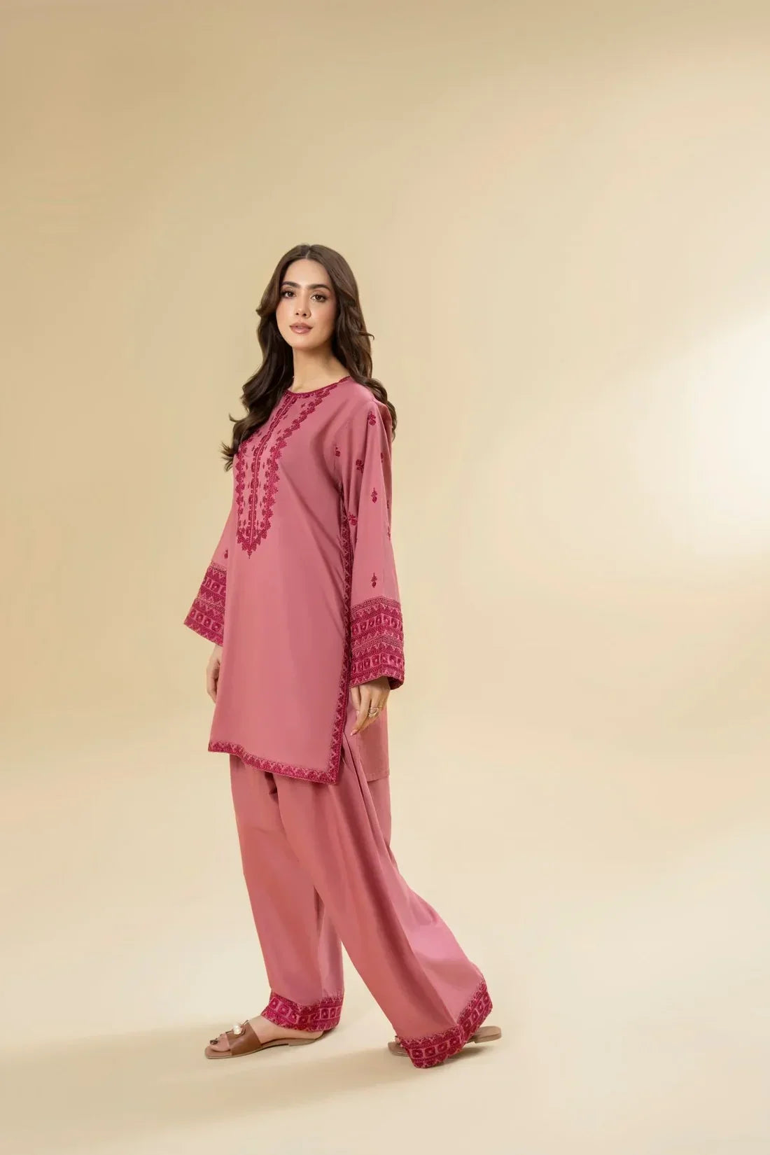 Blush Pink embroidered cotton 2-piece by NAAZPOSH