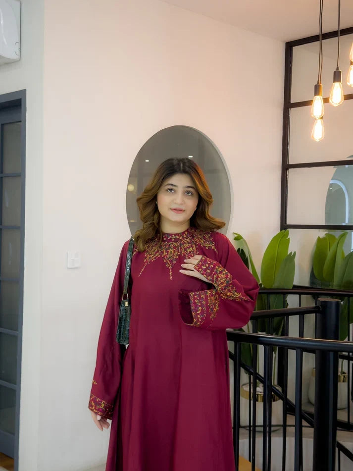 Ruby Royal Maroon embroidered cotton 2-piece by NAAZPOSH