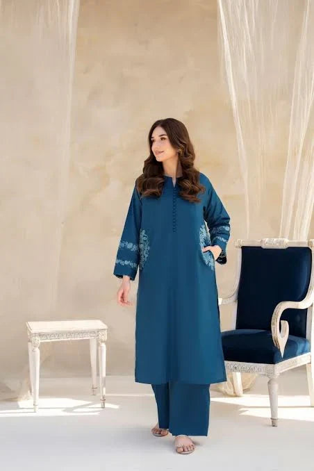 Chic Pocket embroidered linen 2-piece by NAAZPOSH