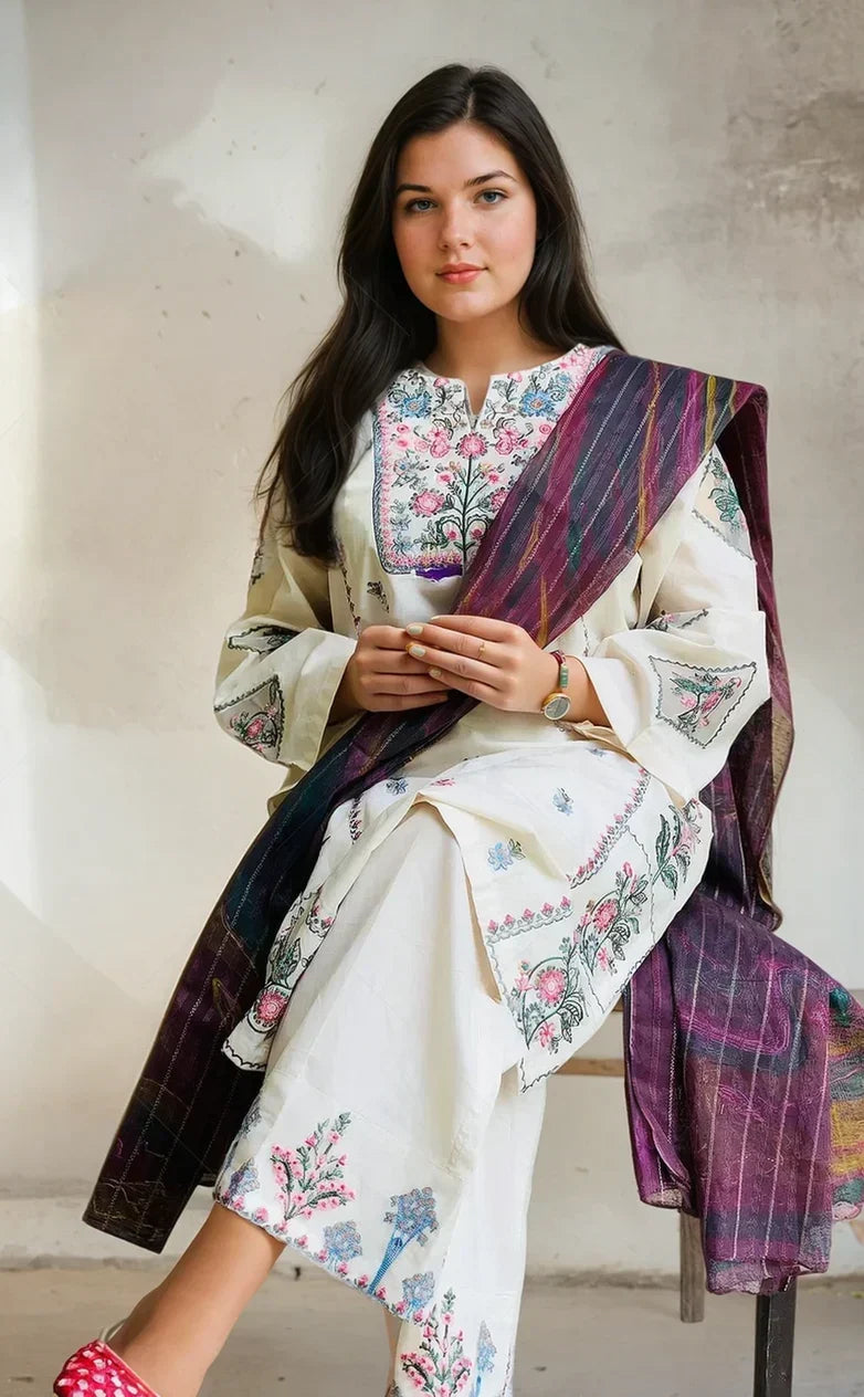 Naz embroidered linen 2-piece by NAAZPOSH