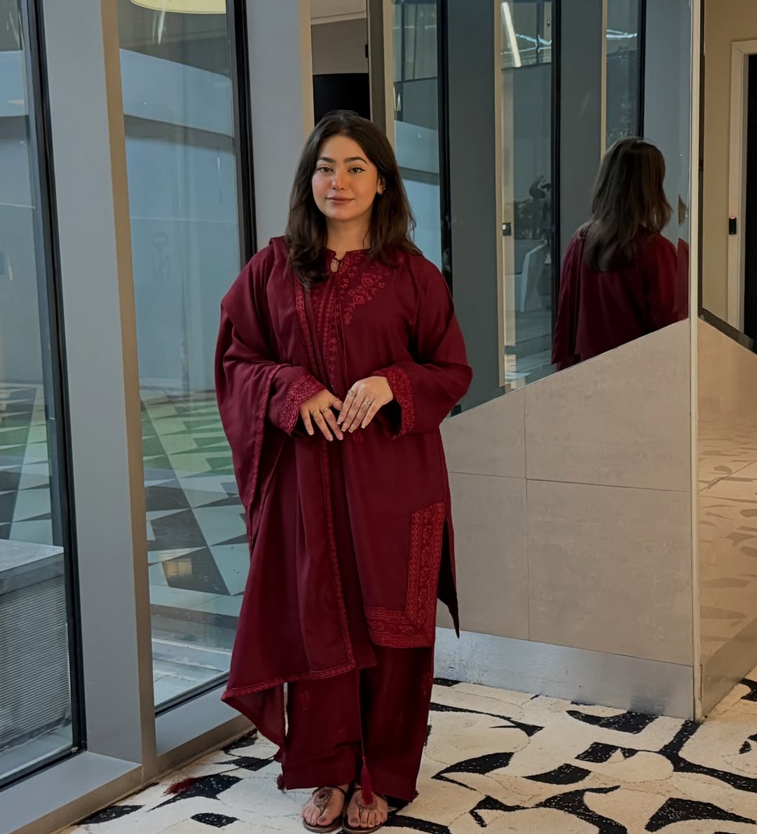 Maroon embroidered cotton 3-piece by NAAZPOSH