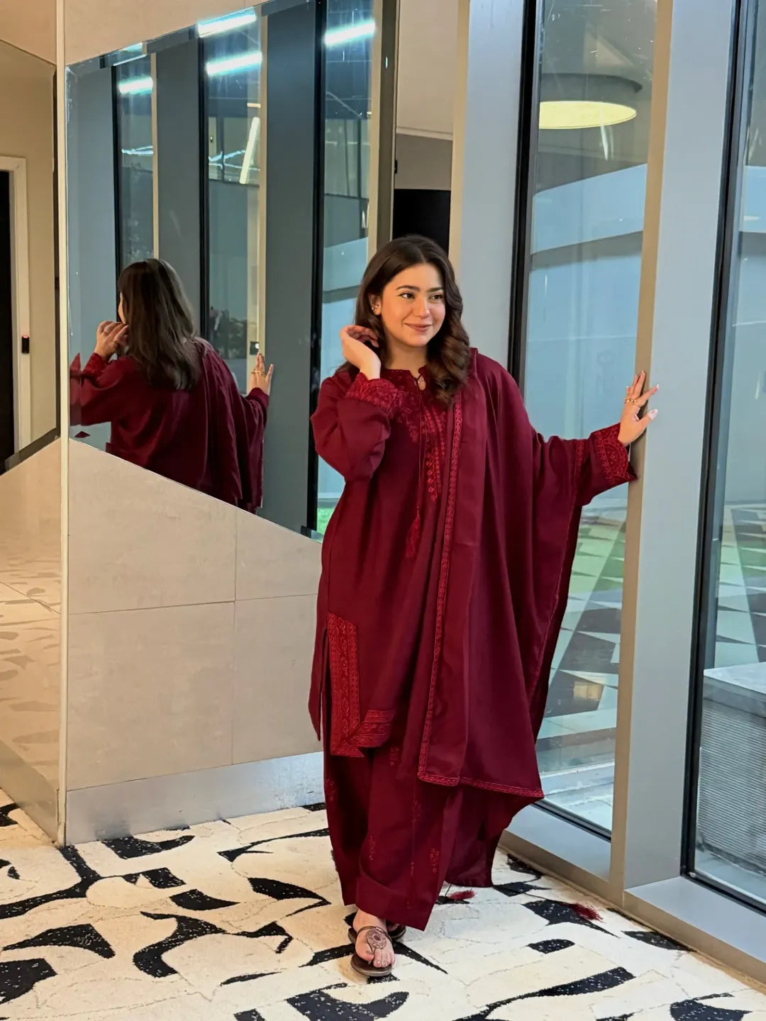 Maroon embroidered cotton 3-piece by NAAZPOSH