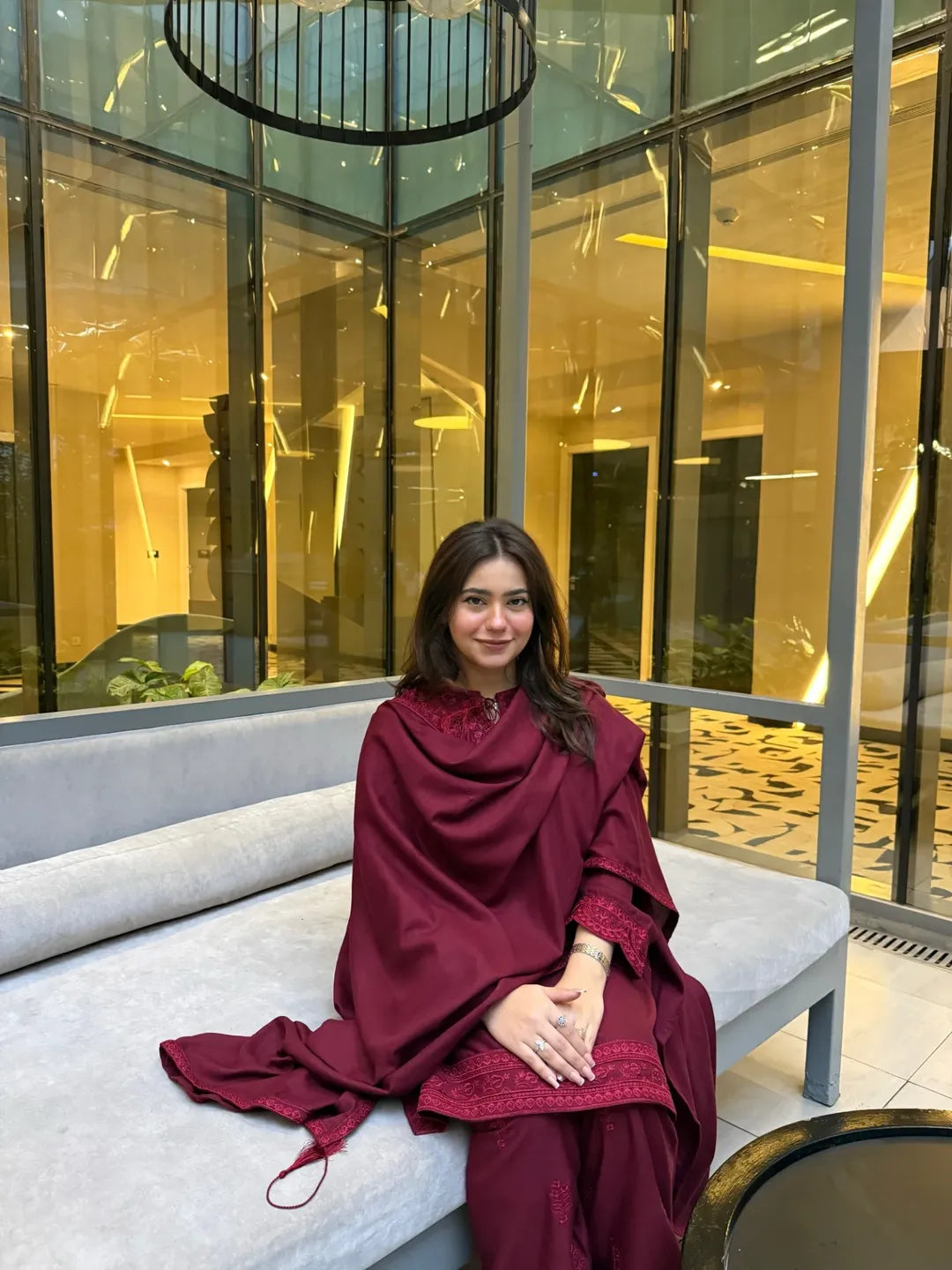 Maroon embroidered cotton 3-piece by NAAZPOSH