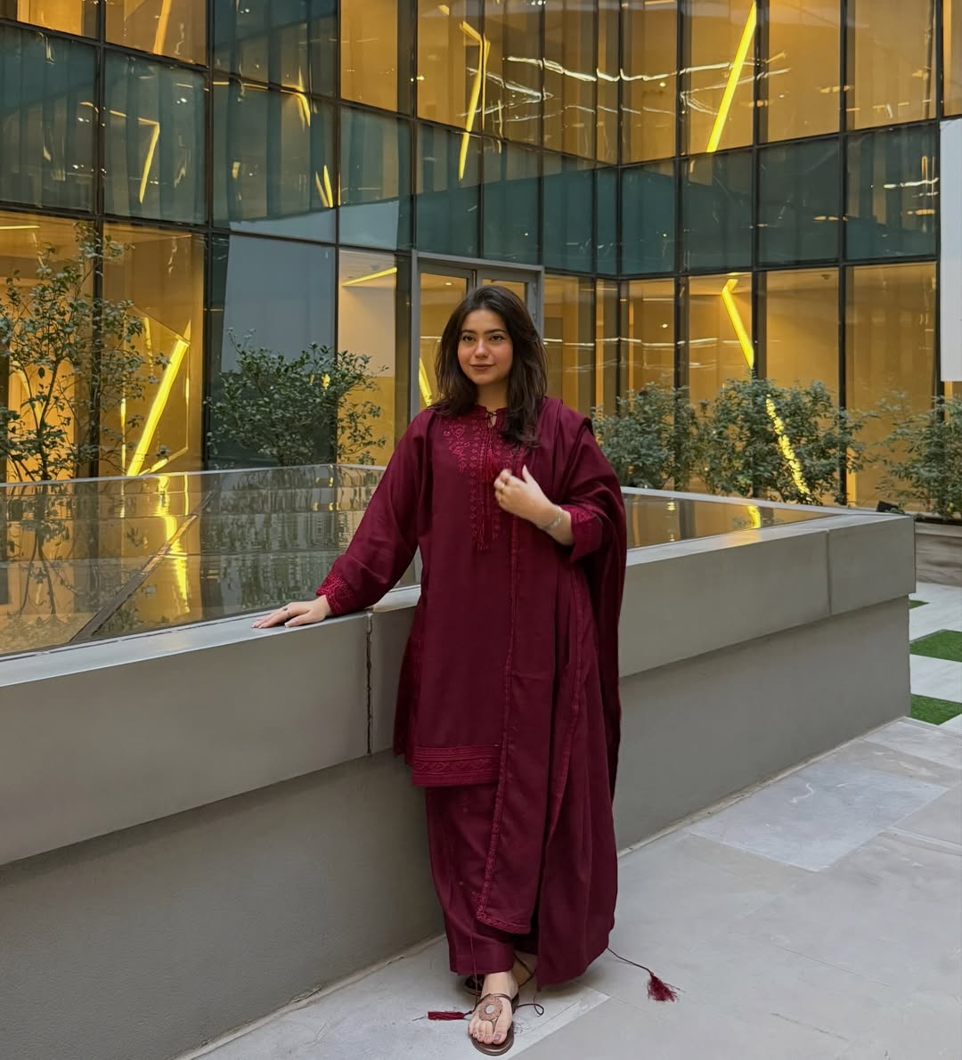 Maroon embroidered cotton 3-piece by NAAZPOSH