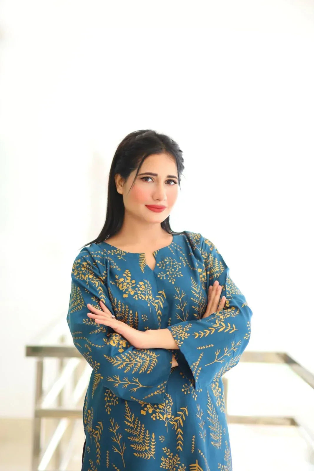 Flora Leaf printed linen 2-piece by NAAZPOSH