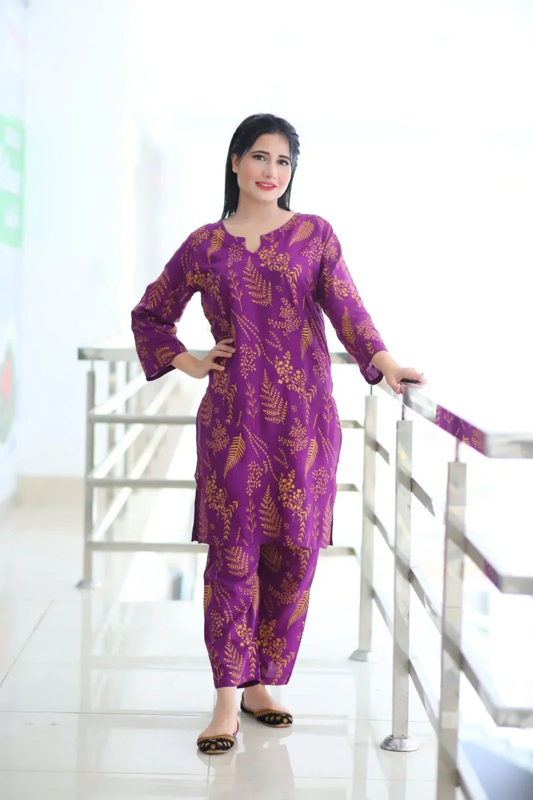 Flora Leaf printed linen 2-piece by NAAZPOSH