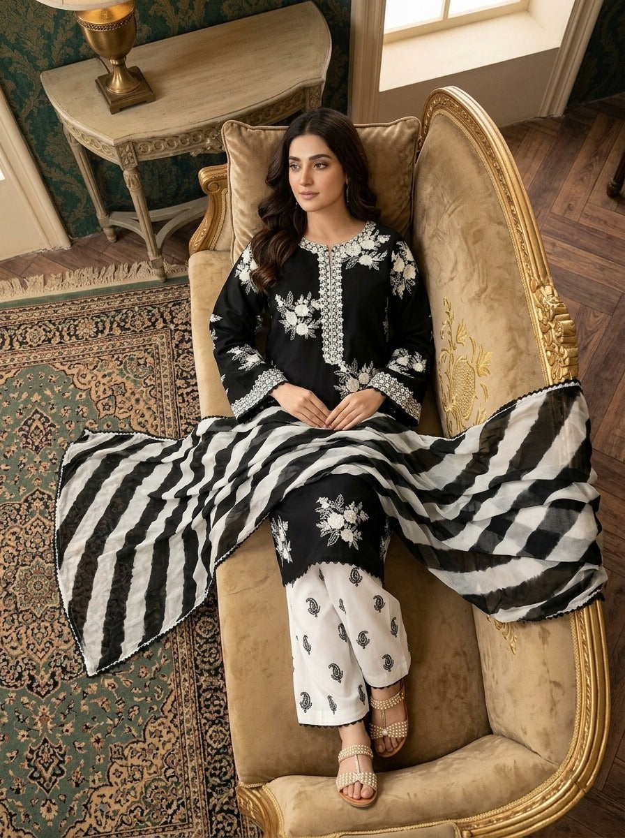 Black Pearl embroidered lawn 3-piece by NAAZPOSH