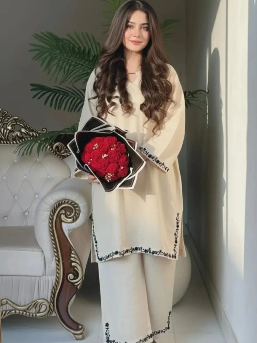 Zarka embroidered cotton stitched suit by NAAZPOSH