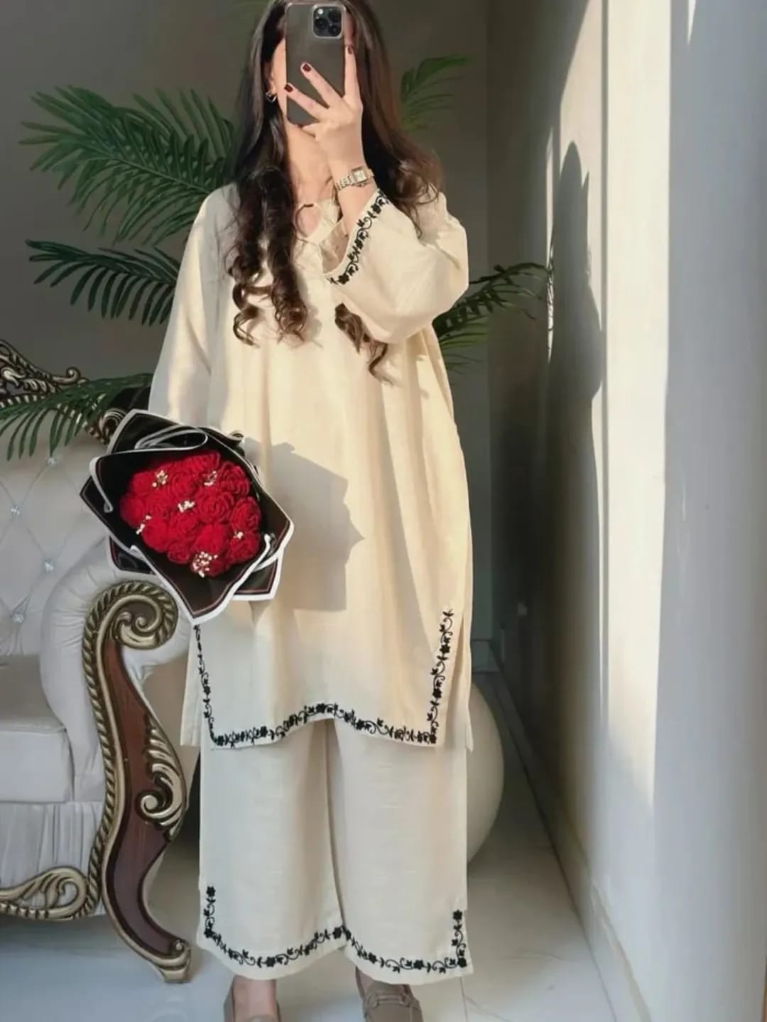 Zarka embroidered cotton stitched suit by NAAZPOSH