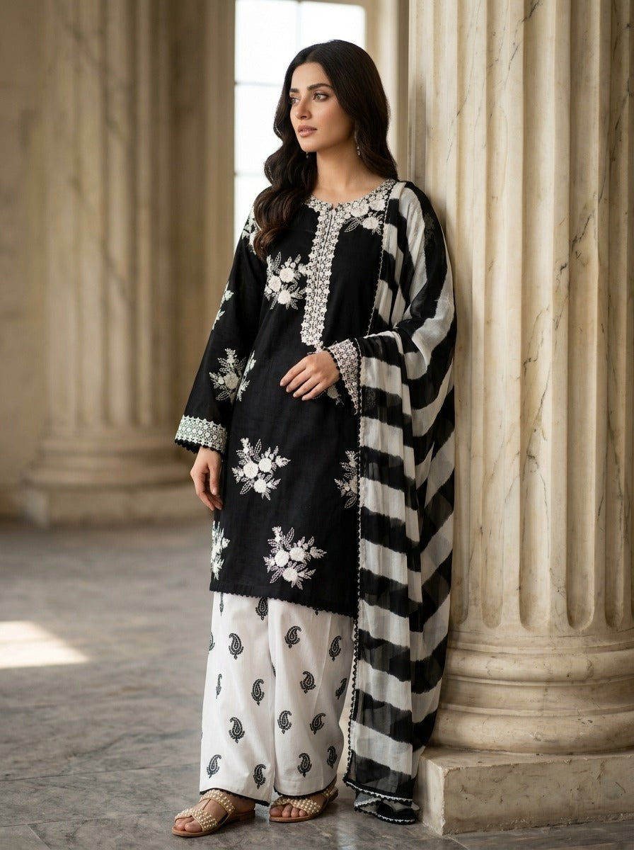 Black Pearl embroidered lawn 3-piece by NAAZPOSH