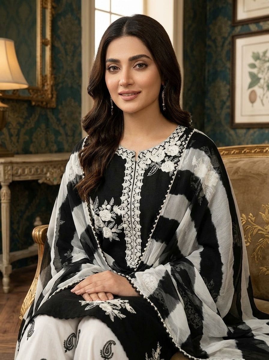Black Pearl embroidered lawn 3-piece by NAAZPOSH